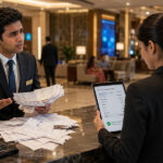 Lady executive explaining to the hotel staff how Hotel Billing Software Module Reduces Human Errors
